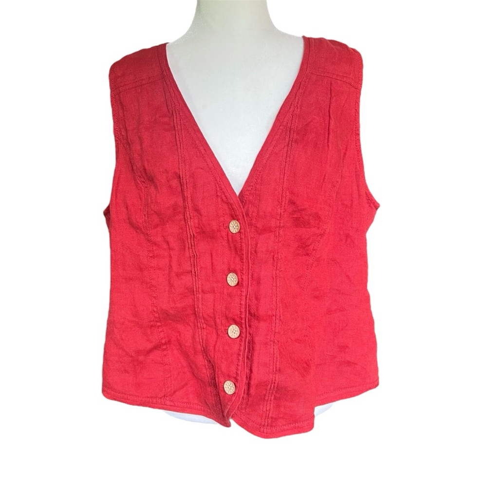 Coldwater Creek Lace Detail Linen Vest Sz 18 Casual Office Western Cottage Rust